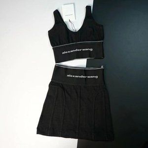 SOLD——Alexander Wang ribbed logo stretch black mini dress